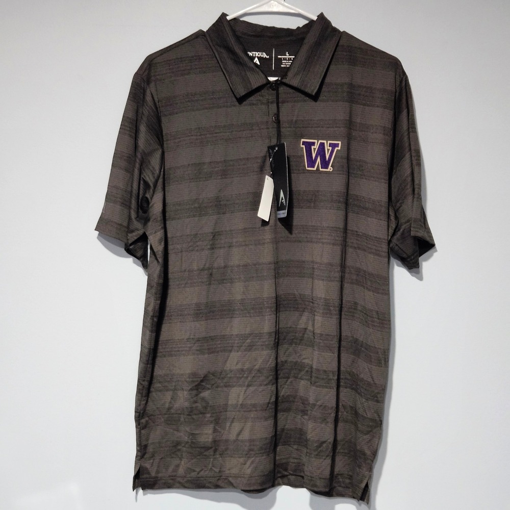 Antigua Men Washington Huskies Compass Polo Shirt Charcoal Grey Large